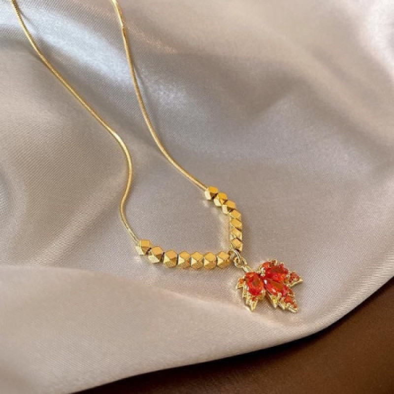 Red Maple Leaf Gold Plated Necklace